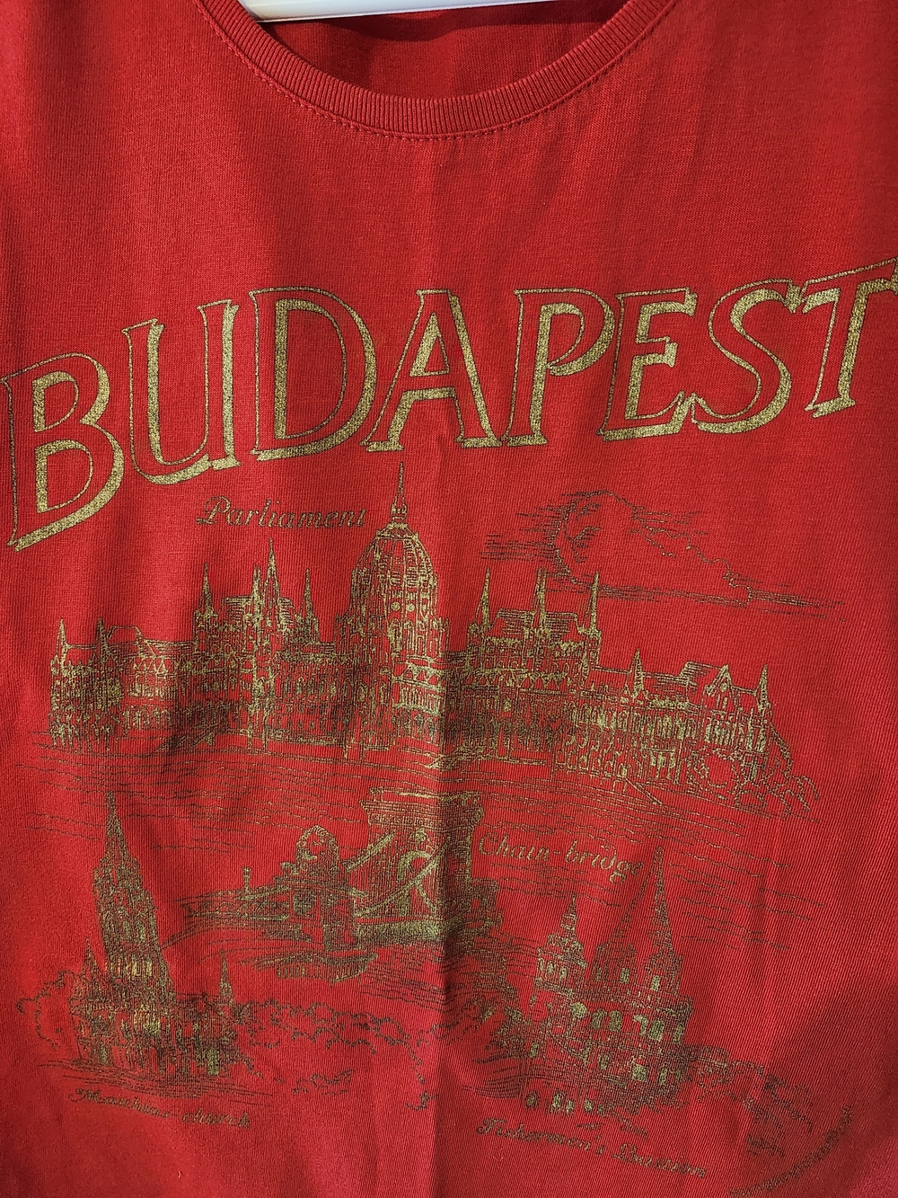 Budapest Graphic Short Sleeve Tee - Red with Gold Print